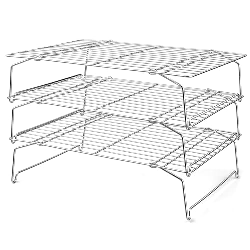 LIANYU Cooling Rack 15"x10", 3-Tier Stackable & Collapsible Cooling Racks
