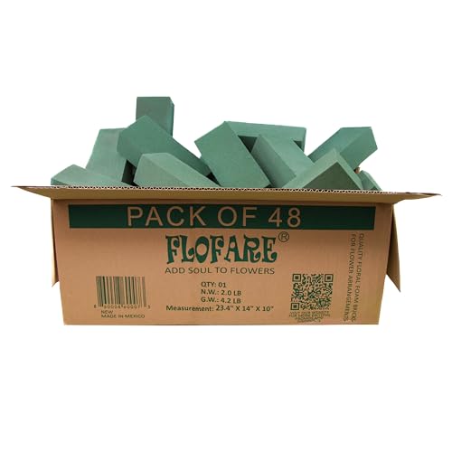 FLOFARE Pack of 48 Floral Foam Blocks for Fresh and Artificial Flowers, Each (7.8” L x 3.5” W x 2.4” H), Dry and Wet Floral Foam Blocks for Wedding, Birthdays, Home, Office, and Garden Decorations - size: Pack of 48 Floral Foam Blocks