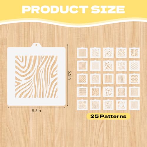 25 Pcs Cookie Stencils for Baking, Honeycomb Mermaid Scale Leopard Tiger Snake Texture & Dog Paw Print Patterns, Royal Icing Airbrush Cake Stencils for DIY Desserts & Party Crafts Reusable - style: Style 3