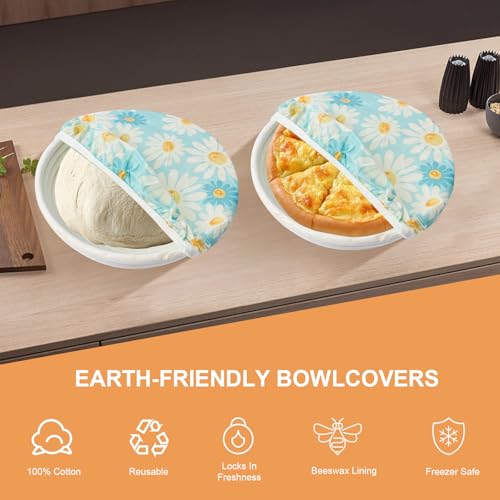 2Pcs 10inch Reusable Beeswax Elastic Bowl Covers for Bread Proofing - style: Yellow & Blue daisy