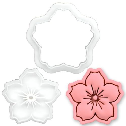 BAKERLOGY Sakura Mini Cookie Cutter & Stamp Set – Cherry Blossom Biscuit Cutter Fondant Embosser for Spring Baking, Garden Tea Party Cookies, Japanese Flower Cupcake Decoration Tool