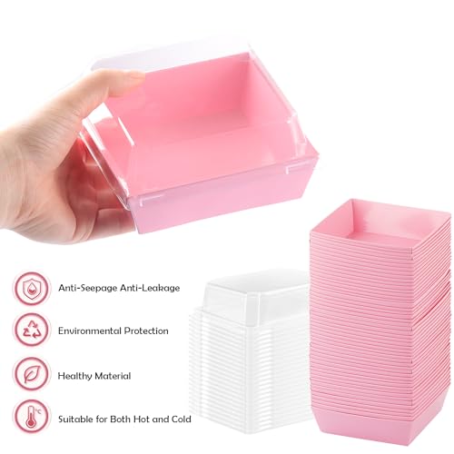 BUIYLV 50 Pack Charcuterie Boxes with Clear Lids, 4 Inches Pink Dessert Boxes To Go Disposable Mini Charcuterie Boxes for Cookie, Sandwich, Strawberry, Cupcake, Macaron, Cake Slice - color: Pink