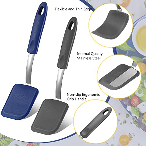 2Pcs Mini Silicone Cookie Brownie Spatula, Solid Flat, Gray, Blue - color: Gray, Blue, style: Solid Flat