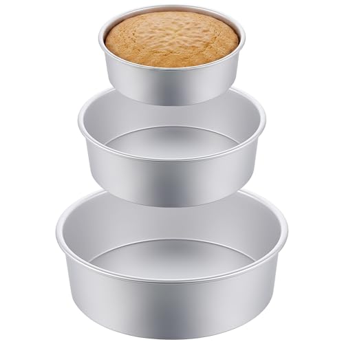 3 Pack Cake Pan Round, 6 inch/8 inch/10 inch Aluminum Baking Pans for Layer Cakes Metal Tier Cake Tins Heavy Duty Non-Stickfor Birthday Wedding Party, Home Kitchen, 3inch Depth