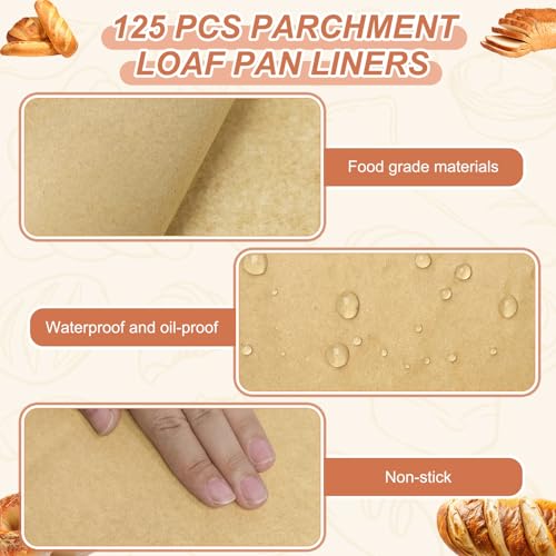 125 Pcs Precut 9x5 Inch Bread Pan Liners, Loaf Pan Parchment Liners