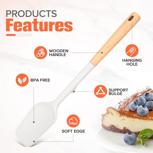 Large Silicone Rubber Spatula Scrapers 14" with Long Wood Handle, 2 Pack - color: White