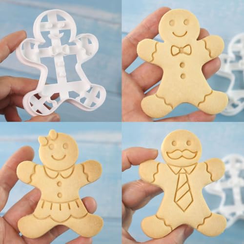 4Pcs Gingerbread Man Cookie Cutters Christmas Embossing Molds for Baking - color: Xmas Gingerbread