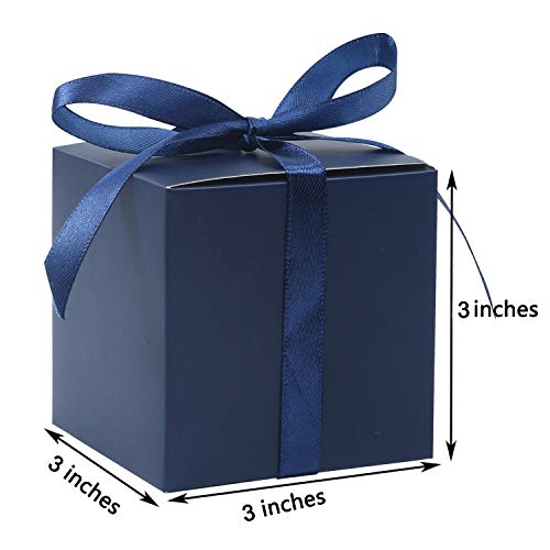 COTOPHER 100pcs Wedding Favor Boxes, 3x3x3 In Small Gift Box with Ribbons - color: Navy, size: 3x3x3 Inch (Pack of 100)