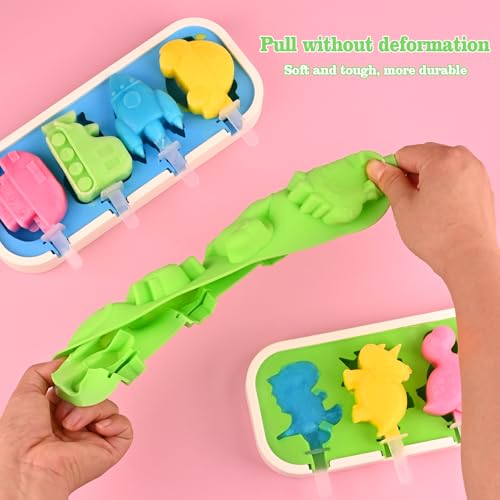 2 Pack Silicone Popsicle Molds, Cars, Ships, Train, Rocket and Dino Shapes - size: 2 Pcs Mini Cartoon - Green & Blue