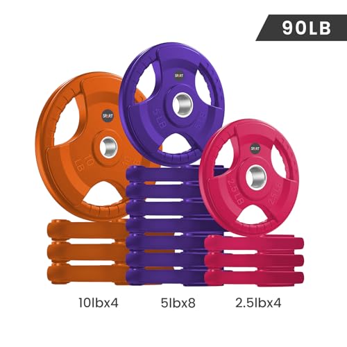 SPART 2-Inch Color Rubber Coated Olympic Grip Plate in Pairs or Single for Strength Training, Weightlifting and Bodybuilding, Solid Cast Iron Weight Plates for Barbell, 2.5LB/5LB/10LB/25LB/35LB/45LB, Two Years Warranty - color: 90LB SET