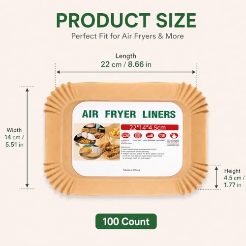 Air Fryer Liners 100 Count, Square Parchment Paper Liner 8.6"x5.5", Non Stick Bake Paper, Disposable Oil Proof Heat Resistant Easy Cleanup for Air Fryer Basket, Oven Microwave Baking, Brown Rectangle - color: 8.6" x 5.5" Brown