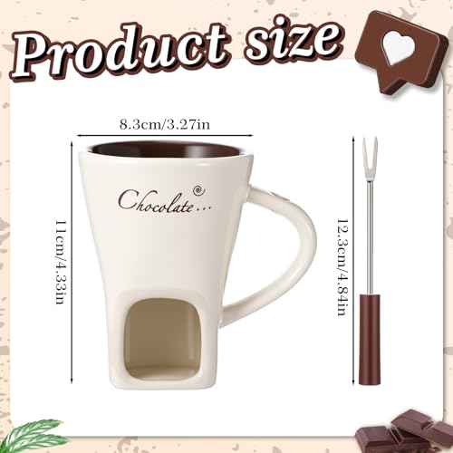 Honeydak 2 Set Chocolate Fondue Mug with Fork ＆ Candle, White - color: White