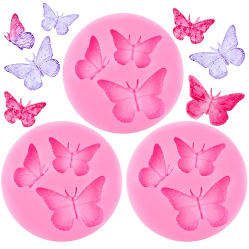 HINZIC 3PCS Mini Butterfly Silicone Molds, Polymer Clay DIY Crafts, Pink - color: Pink, 3 butterflies pattern, 3pcs (Round)