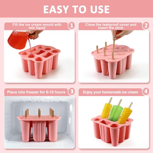 Popsicles Molds, 9 Cavity Silicone Popsicle Molds Easy-Release BPA-free - color: Pink