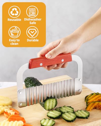 2 Pcs Crinkle Cutter Potato Slicer Wavy Chopping Tool French Fry Veggies - color: Wood