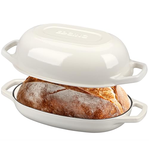EDGING CASTING Enameled Cast Iron Oval Dutch Oven Pot with Lid, Dutch Oven for Sourdough Bread Baking, Bread Oven, Bread Dutch Oven, Oval Bread Pan, 5qt, White - color: White, size: 5 Quart