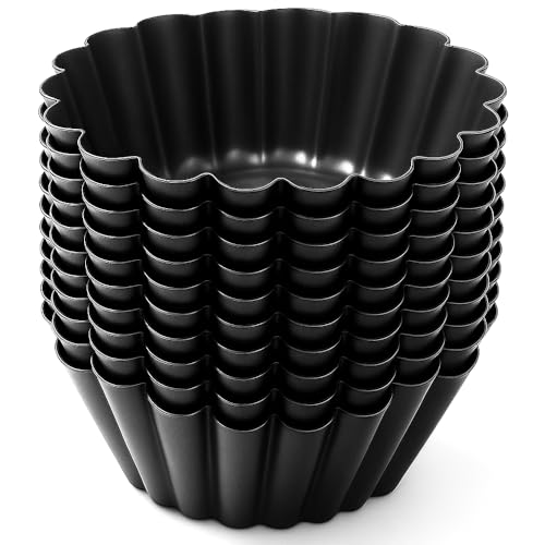 Pudding Moulds Set of 12, Carbon Steel Yorkshire Pudding Tins 3.93 Inch, Mini Tart Tins, Egg Tart Mold, Mini Quiche Tins, Individual Cake Tins for Flans, Tartlets, Desserts & Sunday Roast Baking
