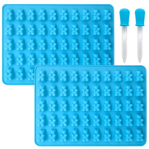 2 Piece Gummy Bear Silicone Molds, Non-Stick Chocolate Candy Mold with 2 Droppers Food Grade (Blue) - color: Blue