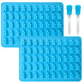2 Piece Gummy Bear Silicone Molds, Non-Stick Chocolate Candy Mold with 2 Droppers Food Grade (Blue) - color: Blue