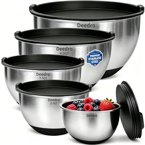 Deedro Mixing Bowls with Airtight Lids, Stainless Steel Mixing Bowls Set - color: Black