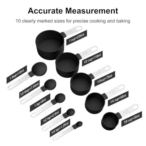 Measuring Cups and Spoons Set, 10-Piece with Stainless Steel Handles, Black - color: Black 10 Pcs