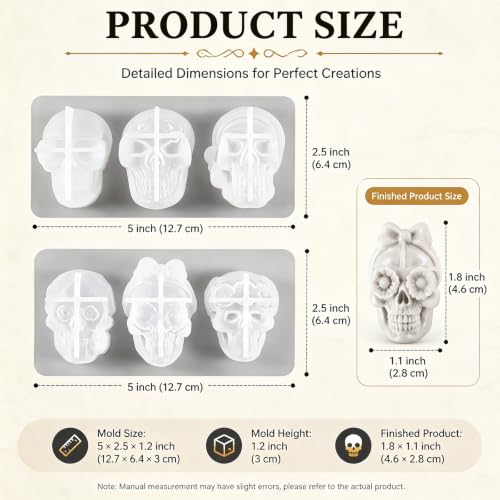 2 Pack 3D Skull Silicone Molds for Resin Candle Soap Clay&Wax DIY Crafts - color: skull mold-2PCS