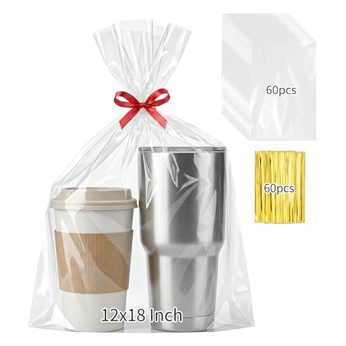 woric 60PCS Clear Gift Bags 12x18 Inch Cellophane Bags - size: 60pcs 12x18 Inch