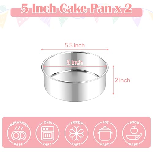 E-far Small Cake Pans Set of 2, 5’’ Stainless Steel Mini Round Baking Pan - size: 5 Inch