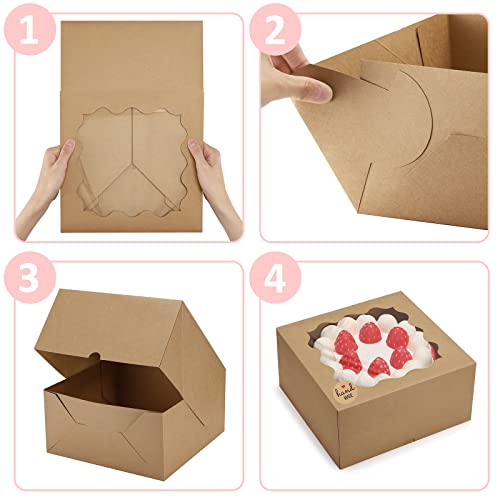 Eupako Auto-popup 10x10x5 Cake Boxes with Window, 24 Pack Brown Bakery Box - color: Brown
