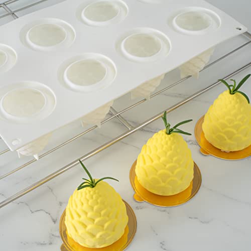 Pastry Tek 8 Cavities Pineapple Mold, 1 Oven-Ready Pineapple Jello Mold - Flexible, Freezable, White Silicone Tropical Fondant Mold, Easy Release, For Baking - Restaurantware - size: 1 Count, style: Pineapple