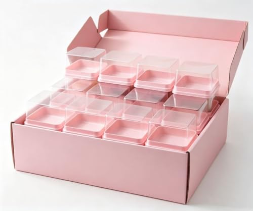 Hewnda 50 Pack Pink Bottom Clear Cover plastic mini cake box