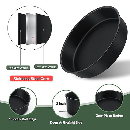 E-far 9.5 Inch Cake Pan, 3PCS Nonstick Stainless Steel Baking Cake Pans - size: 9.5 Inches
