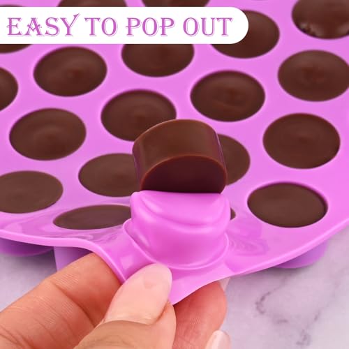 Sakolla Round Candy Molds Silicone, 220 Cavities Mini Cylinder Molds for Chocolate, Hard Candy, Gummy, Ganache, Ice Cubes, Set of 4 with 2 Droppers - color: Mini Round/4 Colors