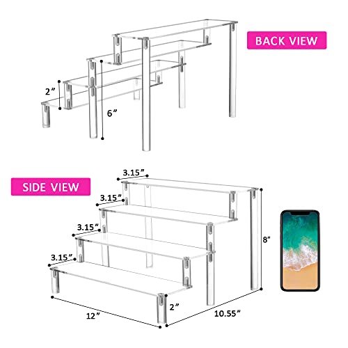 YestBuy Display Shelf Cake Stand – 4 Tier Shelf Cupcake Stand – Multifunctional and Durable Acrylic Stand – Mounting Hardware Included – Ideal for Desserts, Cosmetics, Glassware, Figurines - color: Clear（Pink Light）, size: 4 Tier - 1 Pack