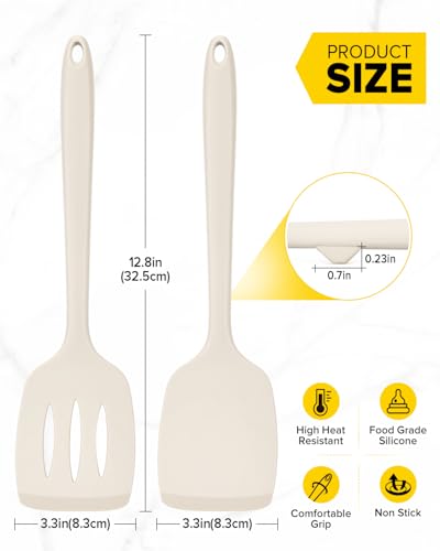 BUNDLEPRO Silicone Spatula, Solid & Slotted Turner, One-Piece, 2 Pack,Khaki - color: Khaki