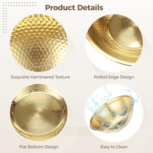 Joyibay 4 Pcs 13 Inch Gold Stainless Steel Salad Bowl Set, 8-Pc Utensil Set - color: 4pcs Gold Stainless Steel Bowl Set