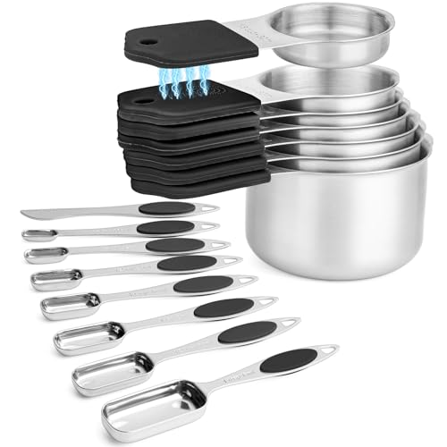 15-Piece Magnetic Measuring Cups and Spoons Set with Leveler, Black - color: Black
