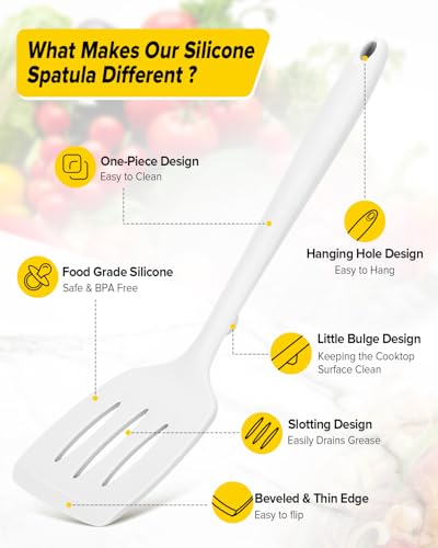 BUNDLEPRO Silicone Spatula, Solid & Slotted Turner, One-Piece, 2 Pack,White - color: White