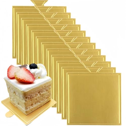100 Pcs Mini Cake Boards for Baking Dessert,9 * 8.4 cm(Gold) - color: Gold