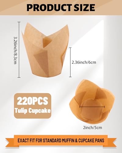 220PCS Tulip Cupcake Liners, Parchment Muffin Liners, Natural - color: Natural, size: 220 Count