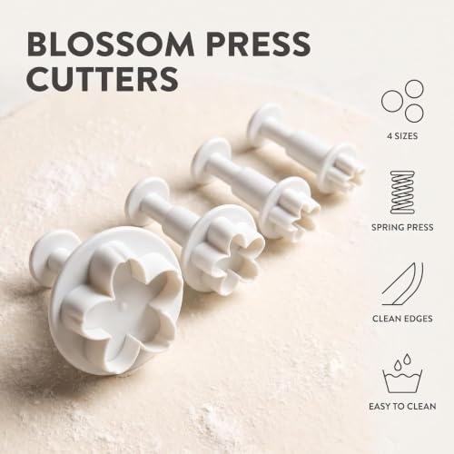 4Pcs Flower Plunger Cookie Cutters | Silicone Blossom Fondant Mold for DIY Cake Decorating | Wedding Sugarcraft Baking Tools