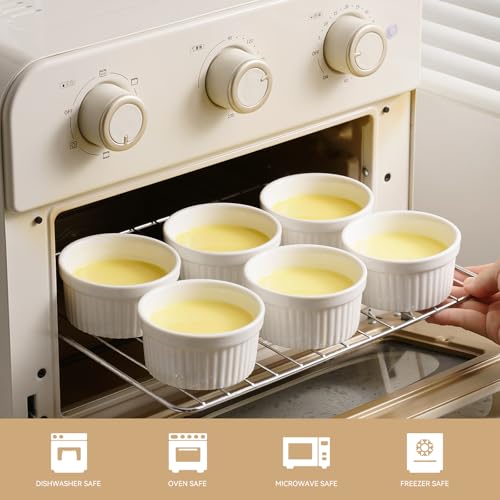 Dafuceramic Ramekins with Lids 12 oz White Creme Brulee Ramekins Ceramic Oven Safe Pudding Cups, Set of 6 Porcelain Custard for Baking Dishwasher and Microwave Safe