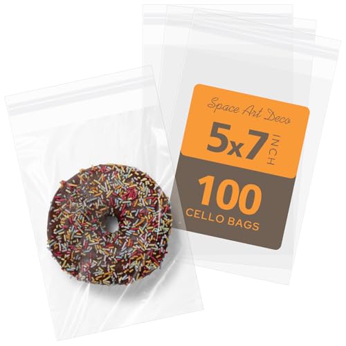 5x7 Clear Cookie Bags With Seal - 100 Pack Self Sealing Cellophane Bags - size: 5x7 Inch