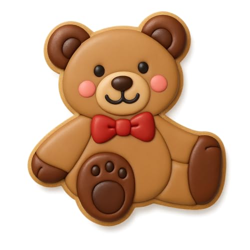 Adorable Teddy Bear Cookie Cutter & Stamp Set - 4" Tall (Random Color)
