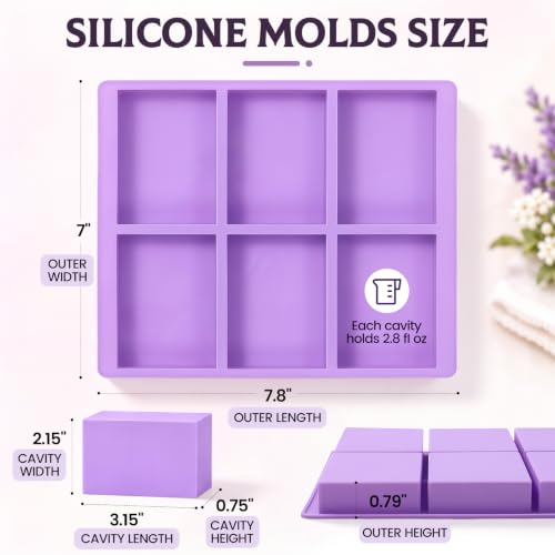 SJ Rectangle Soap Mold Set, 3-Pack 6-Cavity Silicone Soap Molds - color: Pink+Blue+Purple / Rectangle