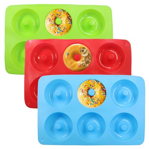 Non-Stick Doughnut Pan Set of 3 - Flexible Silica gel Baking Molds for Perfect Donuts, Cakes & Bagels, Dishwasher Safe, Just Pop Out for Easy Release, BPA-Free & Odorless（Round styles - style: Round styles