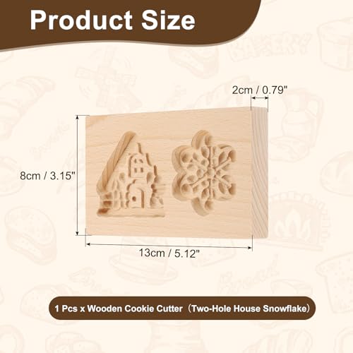 uxcell Cookie Stamp Wooden Cookie Cutter Two-Hole House Snowflake
