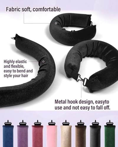 Heatless Hair Curler Overnight Curls-3 Pcs No Heat Curling Blowout Rod to Sleep In,Hair Rollers with Satin Scarf - color: Black(Pack of 3)