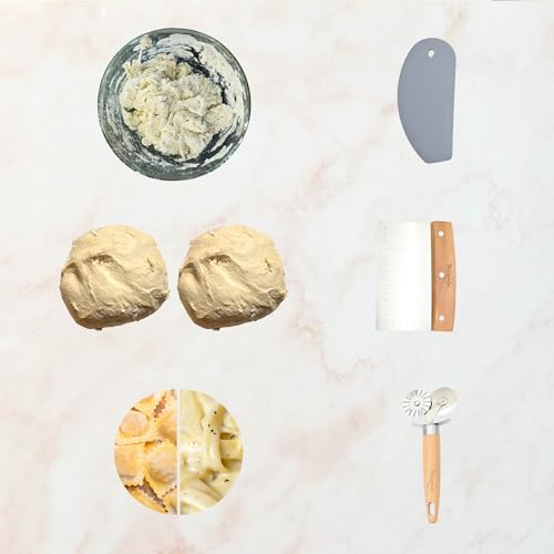 NAZANIN Baking Trio Set – Stainless Steel Dough Scraper with Beech Wood Handle, Pastry Cutter Wheel, and BPA-Free Silicone Bowl Scraper – Essential Bread, Pizza, Pastry, and Baking Tools