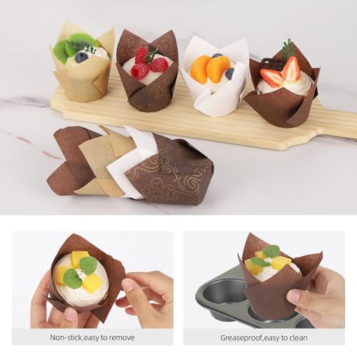 400pcs Tulip Cupcake Liners for Baking Cups Greaseproof Tulip Muffin Liners Premium Muffin Baking Cups Liners Holders for Party, Christmas, Weddings, Birthday